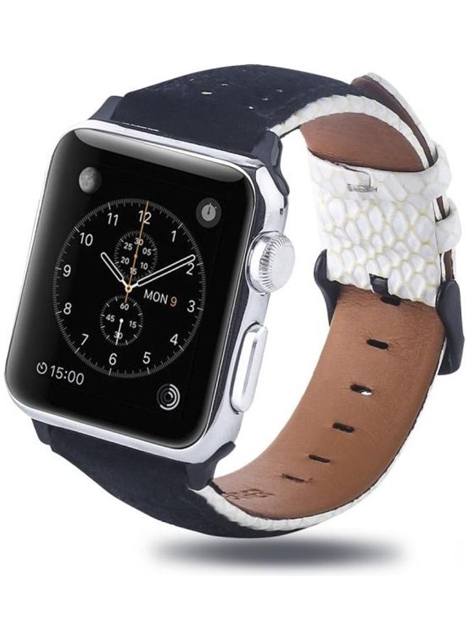 HuHa Round Hole Top Grain Leather Wrist Watch Band for Apple Watch Series 7 41mm/6 & SE & 5 & 4 40mm/3 & 2 & 1 38mm Multicolour - Image 3