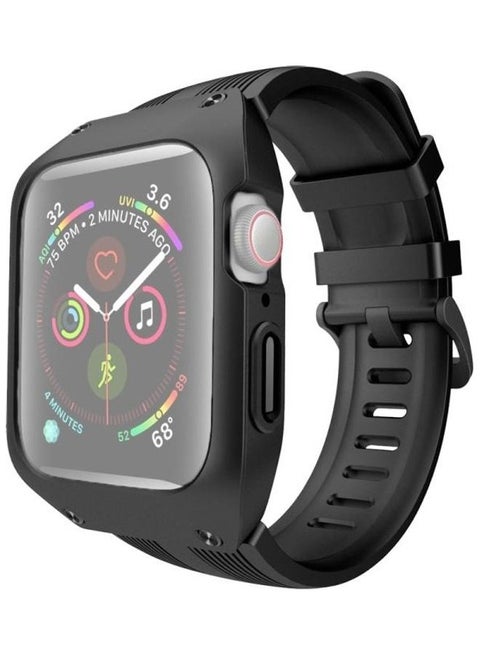 Separable Armor Shockproof Silicone Case with Strap Watch Band For Apple Watch 5/4 40mm Black