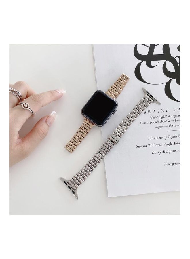 HuHa Seven-beads Replacement Watchband For Apple Watch Series 7 41mm/6 & SE & 5 & 4 40mm/3 & 2 & 1 38mm Gold  - Image 2