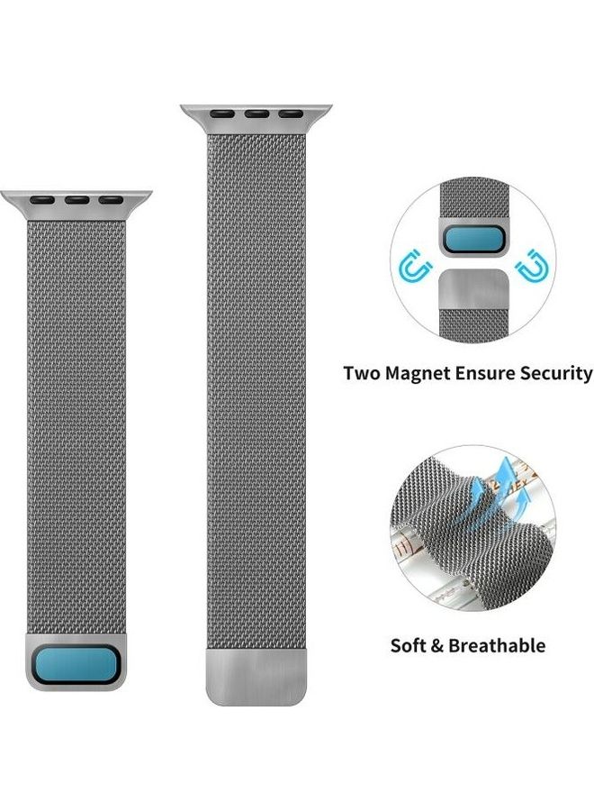 HuHa - Double Section Milanese Replacement Watchband For Apple Watch Series 7 45mm/6 & SE & 5 & 4 44mm/3 & 2 & 1 42mm Gold - Image 1