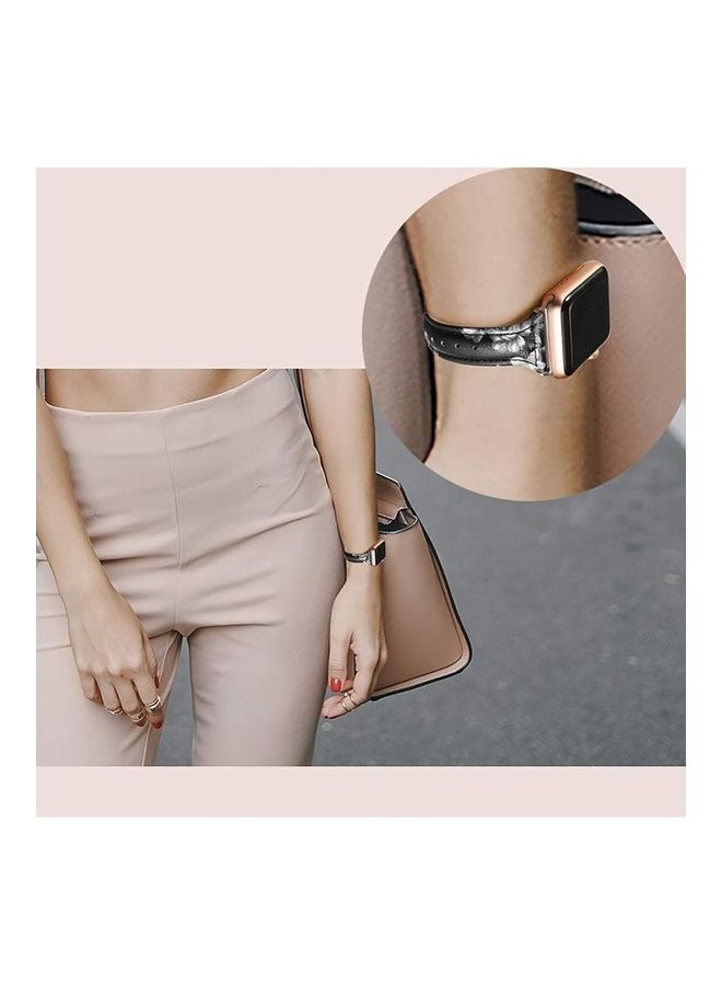 HuHa T-shaped Genuine Leather Watchband For Apple Watch Series 7/6/SE/5/4/3/2/1 38/40/41mm Black/Grey  - Image 3