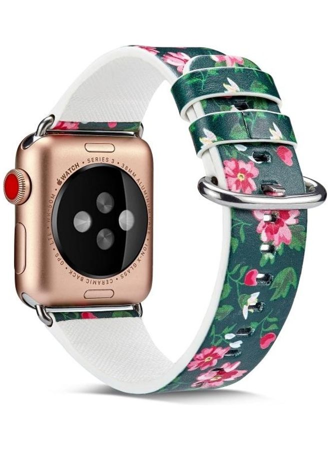 HuHa Floral Leather Watchband For Apple Watch Series 7/6/SE/5/4/3/2/1 42/44/45mm Multicolour - Image 1