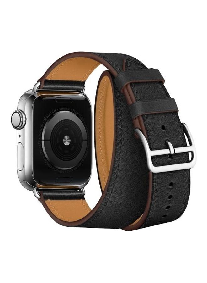 HuHa Leather Double Loop Replacement Strap Watchband For Apple Watch Series 7/6/SE/5/4/3/2/1 45/44/42mm Black - Image 3
