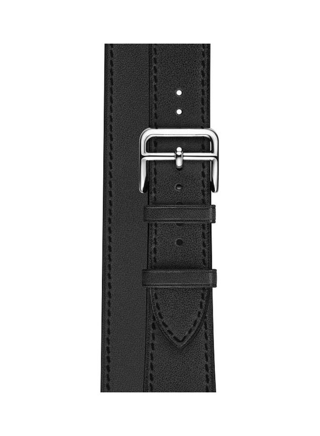 HuHa Leather Double Loop Replacement Strap Watchband For Apple Watch Series 7/6/SE/5/4/3/2/1 45/44/42mm Black - Image 4