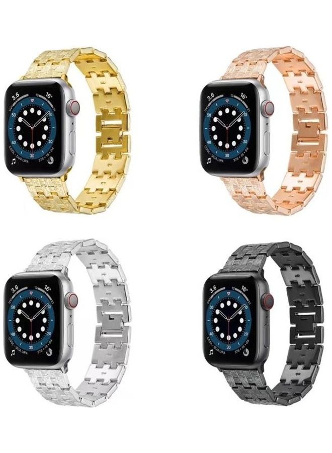 HuHa Woven Texture Stainless Steel Replacement Watchband For Apple Watch Series 7/6/SE/5/4/3/2/1 38/40/41mm Black - Image 2