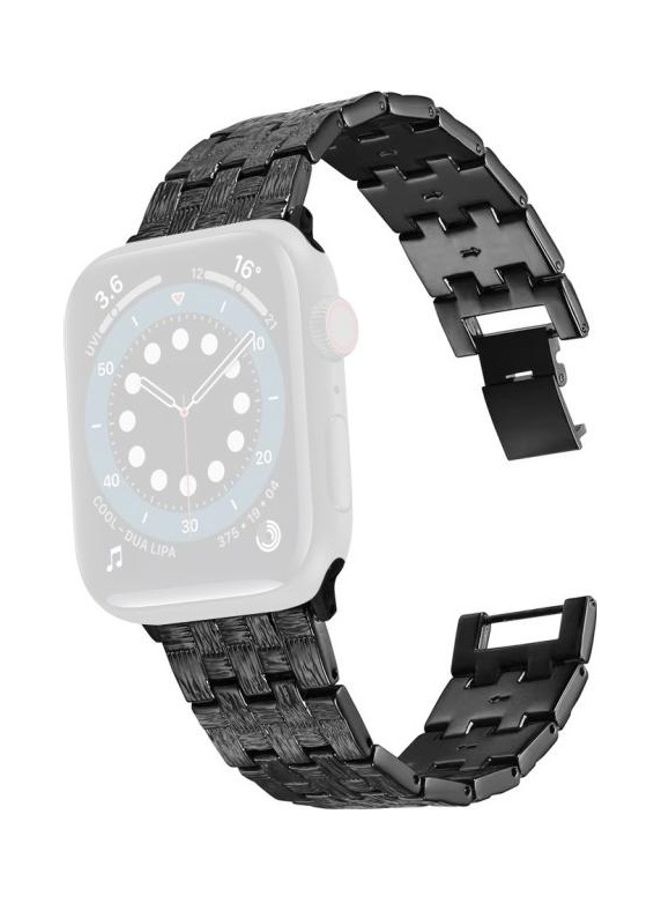 HuHa Woven Texture Stainless Steel Replacement Watchband For Apple Watch Series 7/6/SE/5/4/3/2/1 42/44/45mm Black - Image 1