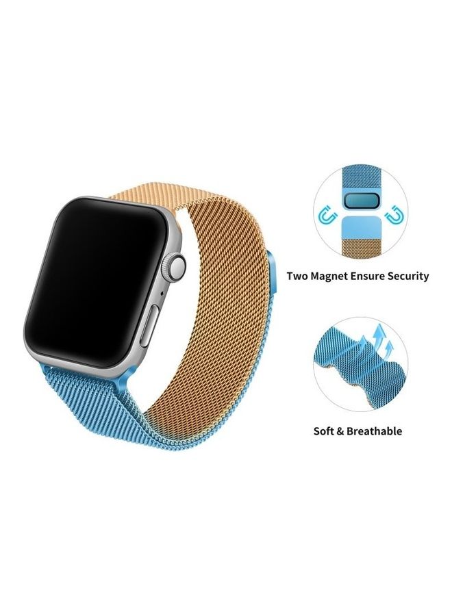 HuHa - Ethnic Replacement Watchband For Apple Watch Series 1/2/3/4/5/6/7/SE 38-40-41mm Blue/Rose Gold - Image 1