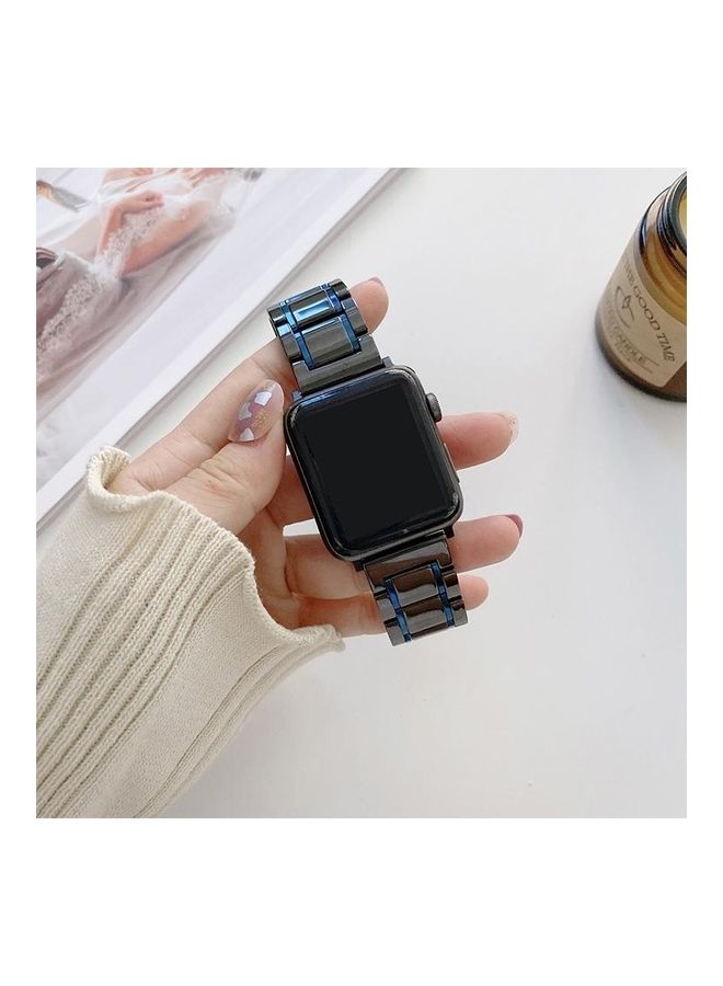هوها سوار بديل من السيراميك والمعدن مزود بخمسة خرز لساعة أبل ووتش سيريز 7/6/SE/5/4/3/2/1 مقاس 38/40/41 مم أسود/ أزرق - Image 1