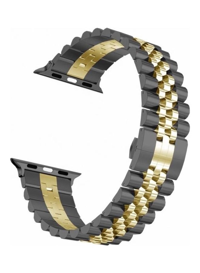 HuHa Man Five Beads Stainless Steel Replacement Watchband For Apple Watch Series 7/6/5/4/3/2/1/SE 45/44/42mm Black/Golden - Image 2