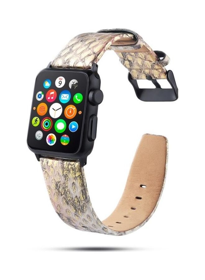 HuHa Snake Skin Texture Top-Grain Strap For Apple Watch Series 7 41mm/6 & Se & 5 & 4 40mm/3 & 2 & 1 38mm Gold - Image 2