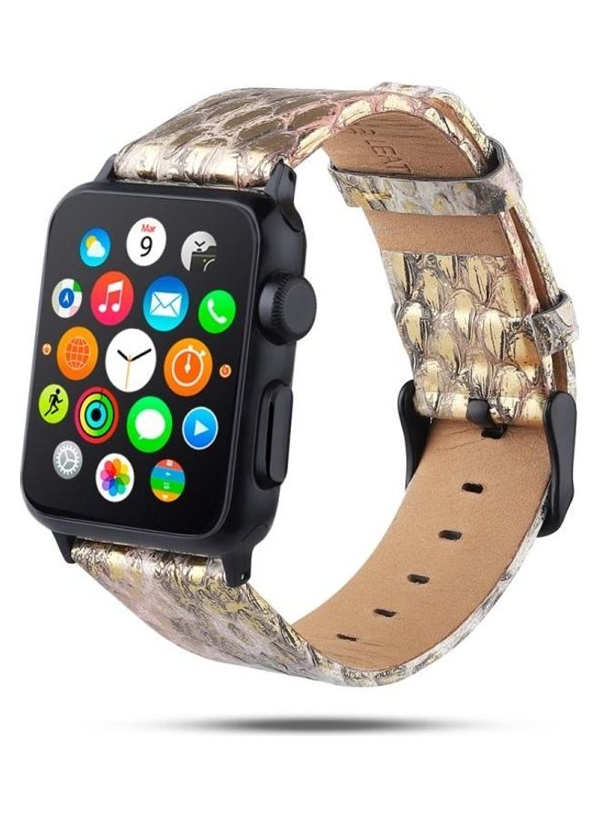HuHa Snake Skin Texture Top-Grain Strap For Apple Watch Series 7 41mm/6 & Se & 5 & 4 40mm/3 & 2 & 1 38mm Gold - Image 1