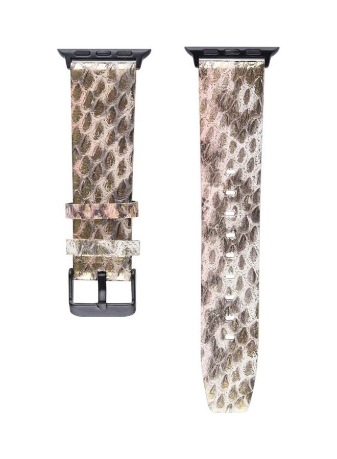 HuHa Snake Skin Texture Top-Grain Strap For Apple Watch Series 7 41mm/6 & Se & 5 & 4 40mm/3 & 2 & 1 38mm Gold - Image 3