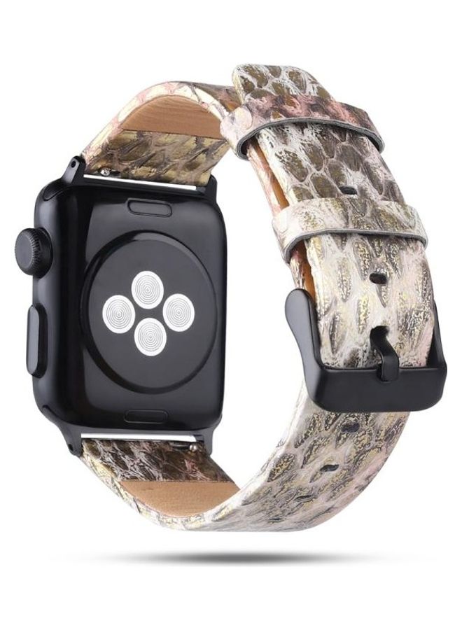 HuHa Snake Skin Texture Top-Grain Strap For Apple Watch Series 7 41mm/6 & Se & 5 & 4 40mm/3 & 2 & 1 38mm Gold - Image 4