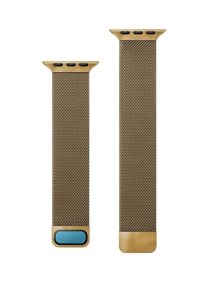 HuHa Double Section Milanese Replacement Watchband For Apple Watch Series 7 41mm/6 & SE & 5 & 4 40mm/3 & 2 & 1 38mm Gold - Image 2