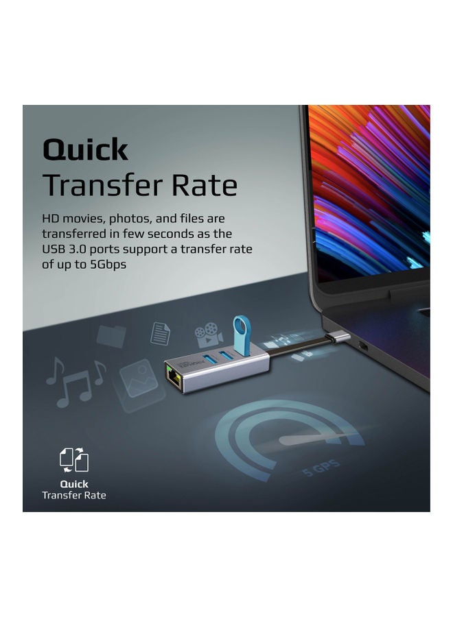 PROMATE - Multiport USB-C To 1000Mbps RJ45 Network Adapter And Ultra-Fast 3 USB Ports With 5 Gbps Data Transfer Speed Hub For Apple MacBook Pro/Air/iMac/iPad Pro/Surface/XPS/GigaHub-C Black - Image 1