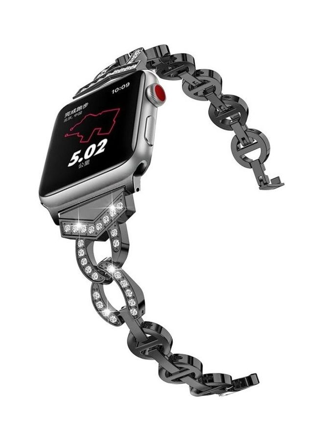 HuHa 8-Shaped VO Diamond-Studded Solid Stainless Steel Wrist Strap Watch Band for Apple Watch Series 3/2/1 42mm Black  - Image 1