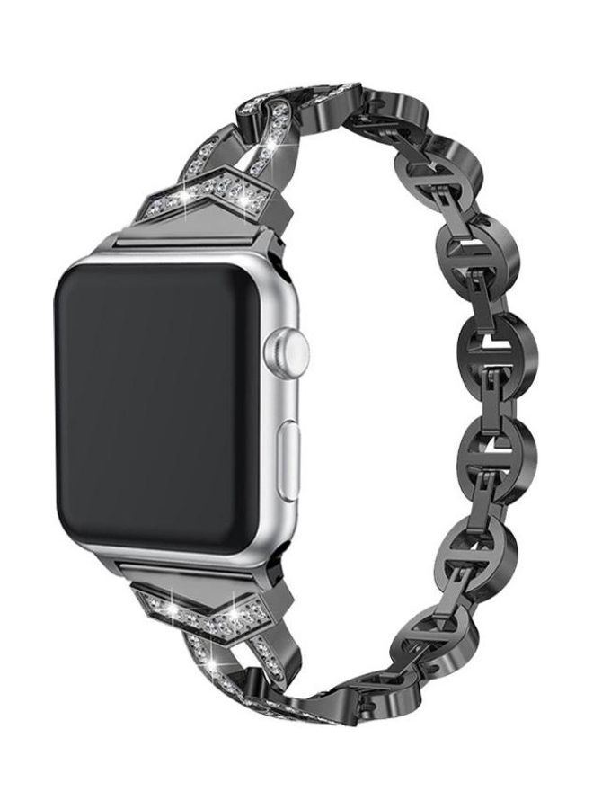 HuHa 8-Shaped VO Diamond-Studded Solid Stainless Steel Wrist Strap Watch Band for Apple Watch Series 3/2/1 42mm Black  - Image 2