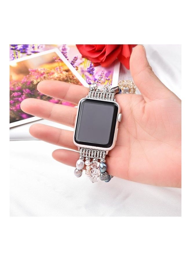 HuHa - Pearl Crystal Watchband For Apple Watch 5 & 4 40mm/3 & 2 & 1 38mm Pearl/White Crystal - Image 1