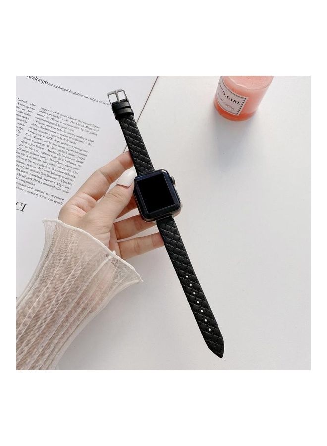 HuHa Checkered Leather Replacement Strap Watchband For Apple Watch Series 7/6/SE/5/4/3/2/1 38/40/41mm Black - Image 1