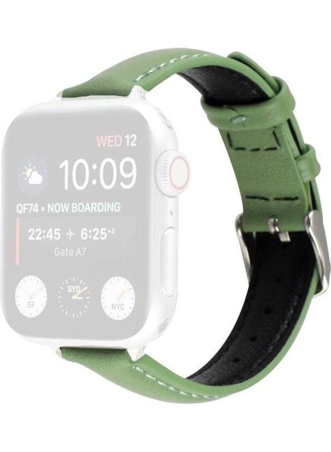 هوها سوار رفيع من الجلد الطبيعي لساعة أبل سيريز 7/6/SE/5/4/3/2/1 مقاس 42/44/45 مم أخضر - Image 1