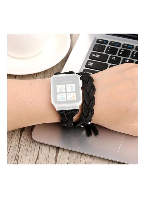 Hand-Woven Leather Watchband For Apple Watch Series 7/6/SE/5/4/3/2/1 45/44/42mm Black