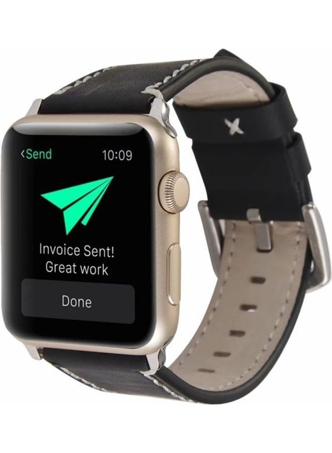 HuHa Calfskin Genuine Leather Watchband For Apple Watch Series 7/6/SE/5/4/3/2/1 45/44/42mm Black - Image 3