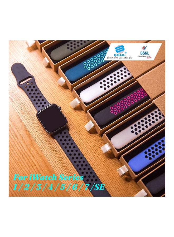 بي إس إن إل - Replacement Silicone Strap 42mm/44mm/45mm/49mm Band For Apple Watch Series 1/2/3/4/5/6/7/8/SE Army Green/Black - Image 1