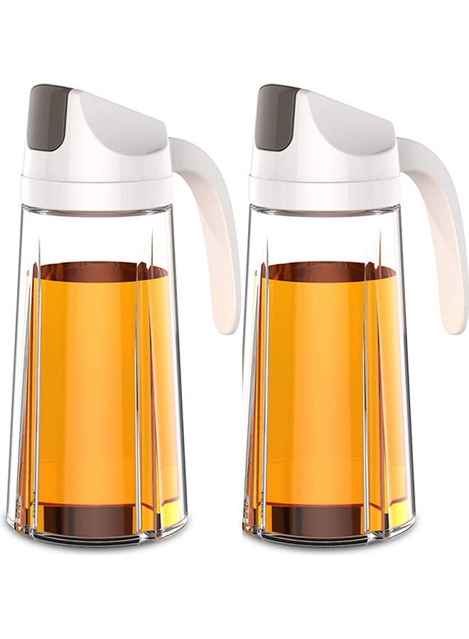 2-Piece Olive Oil Dispenser Bottle With Automatic Cap And Stopper Clear/White 21.5x8.5cm  - Image 1