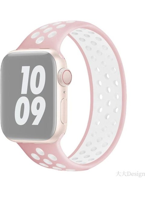 Elastic Silicone Watchband For Apple Watch Series 1/2/3/4/5/6/7/SE 38-40-41mm Light Pink/White