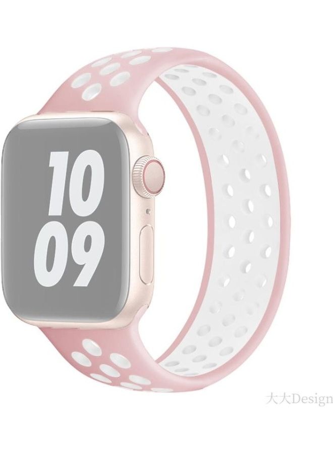 HuHa - Elastic Silicone Watchband For Apple Watch Series 1/2/3/4/5/6/7/SE 38-40-41mm Light Pink/White - Image 1