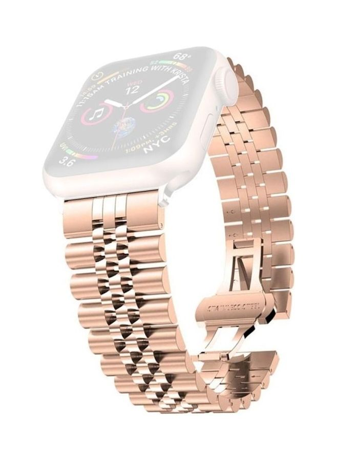HuHa Women Five Beads Stainless Steel Replacement Watchband For Apple Watch Series 1/2/3/4/5/6/7/SE 42-44-45mm Rose Gold - Image 1