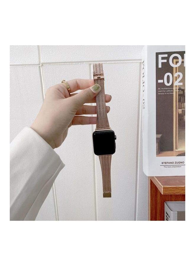 هوها سوار ساعة بديل من المعدن صغير بثلاثة خطوط لساعة أبل سيريس 7/6/SE/5/4/3/2/1 مقاس 38/40/41 مم ذهبي وردي - Image 2