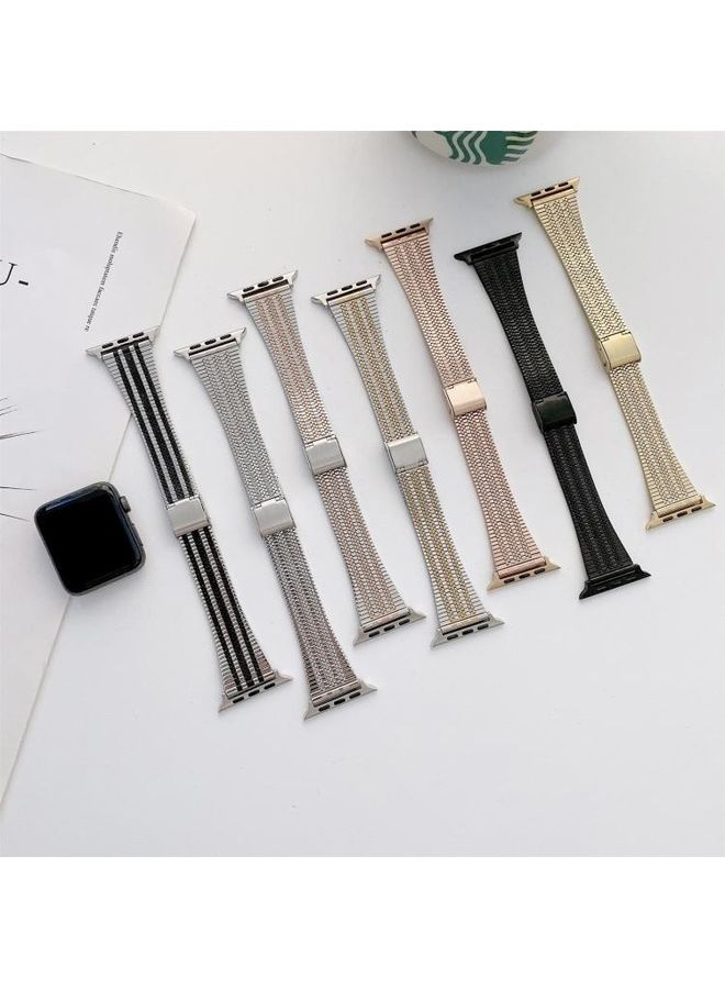 هوها سوار ساعة بديل من المعدن صغير بثلاثة خطوط لساعة أبل سيريس 7/6/SE/5/4/3/2/1 مقاس 38/40/41 مم ذهبي وردي - Image 4