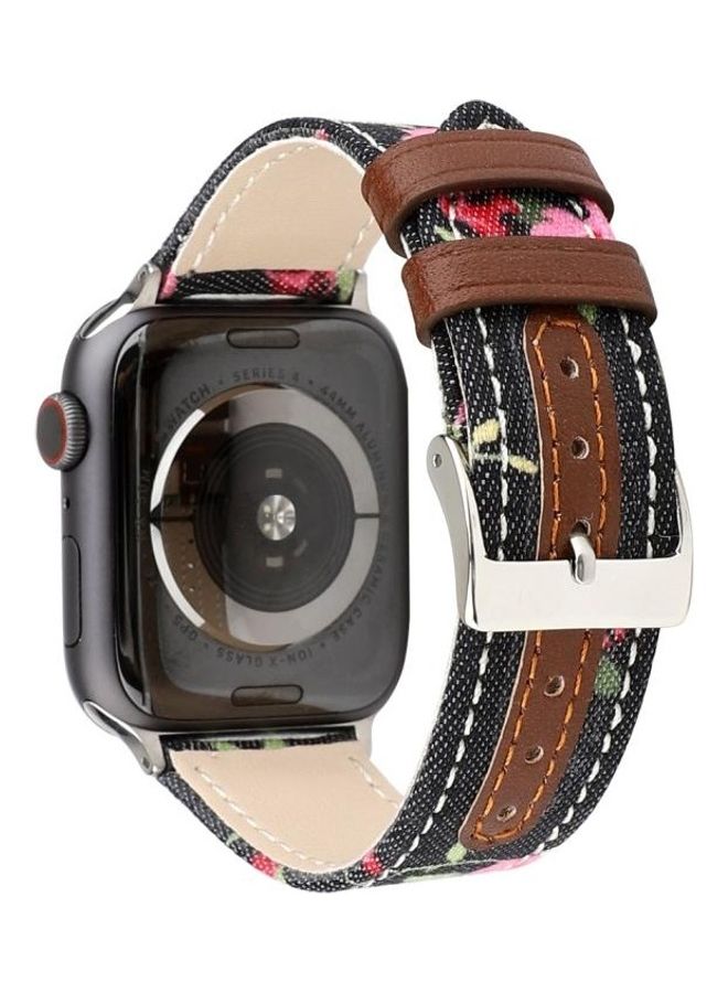 هوها سوار ساعة يد من الجينز بنقشة زهور أسود - Image 4