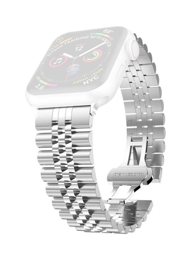 HuHa Women Five Beads Stainless Steel Replacement Watchband For Apple Watch Series 1/2/3/4/5/6/7/SE 38-40-41mm Silver - Image 1