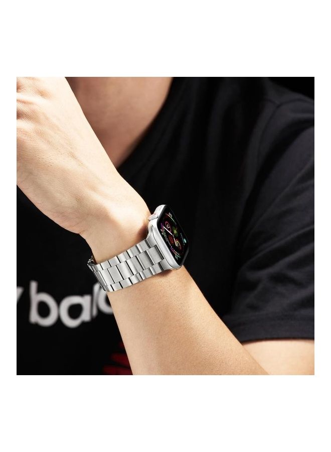 HuHa - Ultra-thin Three-bead Metal Replacement Strap Watchband For Apple Watch Series 1/2/3/4/5/6/7/SE 38-40-41mm Silver - Image 1