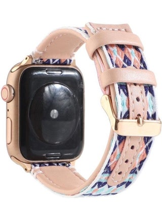 Ethnic Leather Watchband For Apple Watch Series 1/2/3/4/5/6/7/SE 38-40-41mm Pink - v1634556312/N51420159A_1