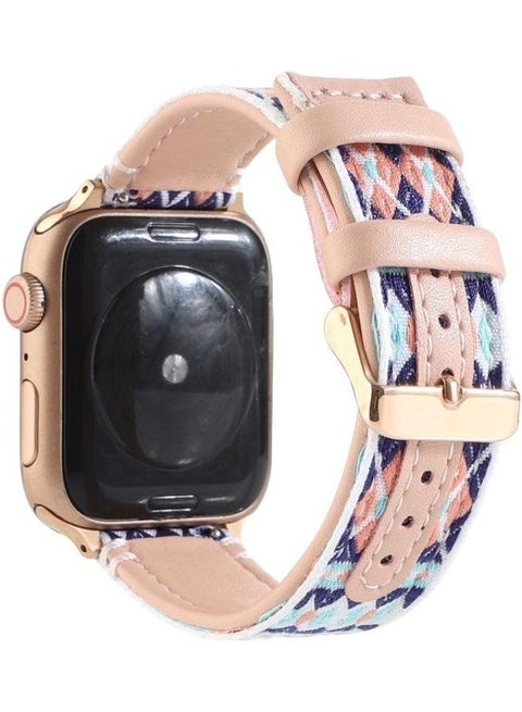 Ethnic Leather Watchband For Apple Watch Series 1/2/3/4/5/6/7/SE 38-40-41mm Pink