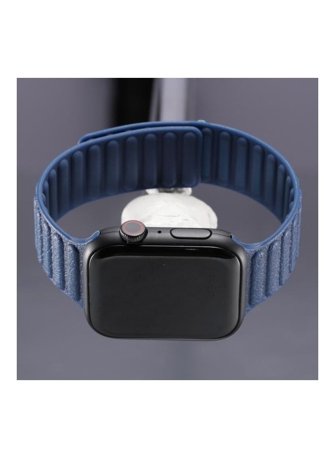 HuHa - Litchi Texture Silicone Loopback Watchband For Apple Watch Series 7/6/SE/5/4/3/2/1 38/40/41mm Midnight Blue - Image 1