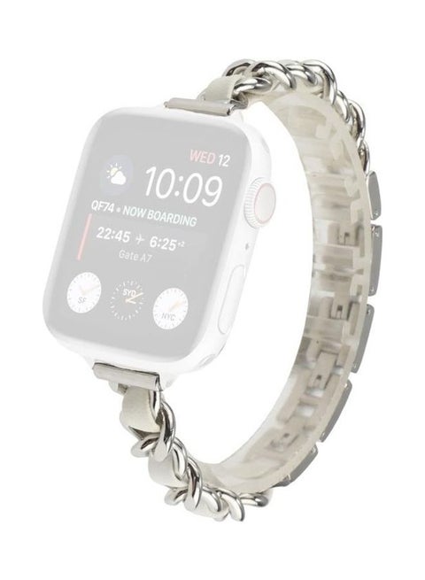 Small Waist Stainless Steel Strap Watchband For Apple Watch Series 7/6/SE/5/4/3/2/1 42/44/45mm Silver/White