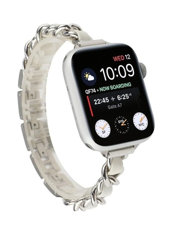 HuHa - Small Waist Stainless Steel Strap Watchband For Apple Watch Series 7/6/SE/5/4/3/2/1 42/44/45mm Silver/White - Image 1