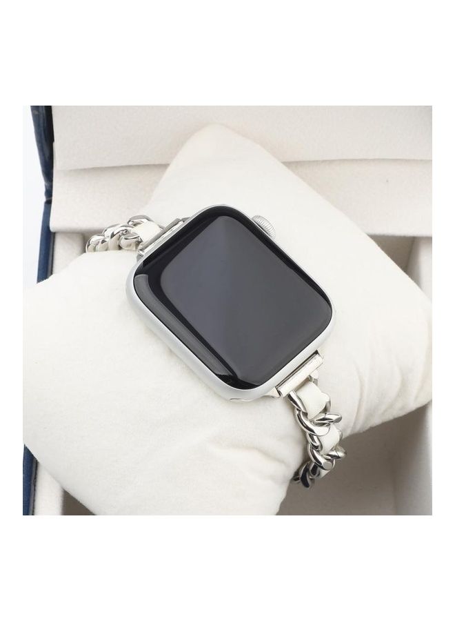 HuHa - Small Waist Stainless Steel Strap Watchband For Apple Watch Series 7/6/SE/5/4/3/2/1 42/44/45mm Silver/White - Image 1