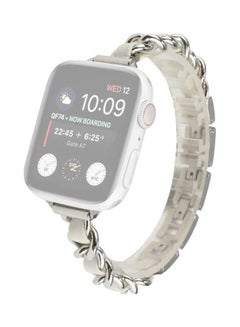 Single Row Metal Replacement Strap Watchband for Apple Watch Series 7/6/SE/5/4/3/2/1 38/40/41mm Silver/White