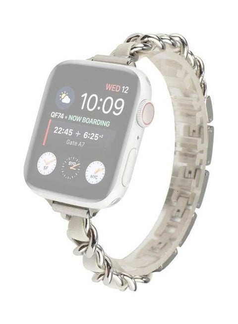 Single Row Metal Replacement Strap Watchband for Apple Watch Series 7/6/SE/5/4/3/2/1 38/40/41mm Silver/White