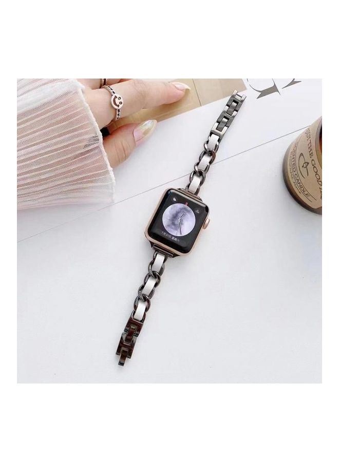 HuHa - Single Row Metal Replacement Strap Watchband for Apple Watch Series 7/6/SE/5/4/3/2/1 38/40/41mm Silver/White - Image 1