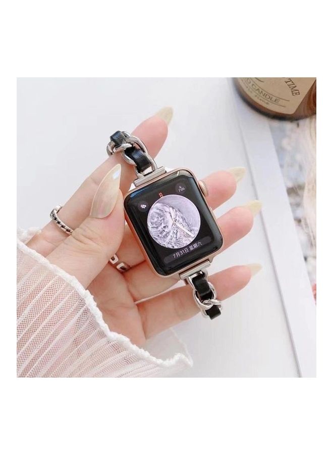 HuHa - Single Row Metal Replacement Strap Watchband for Apple Watch Series 7/6/SE/5/4/3/2/1 38/40/41mm Silver/White - Image 1