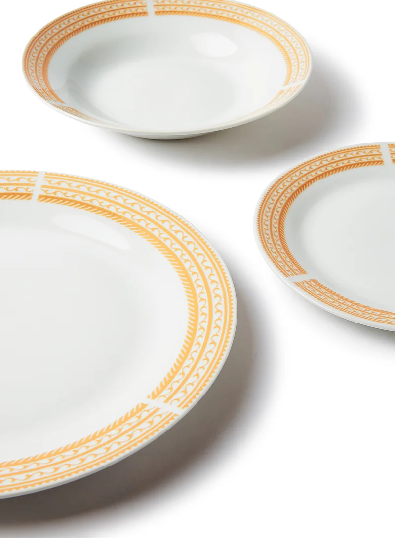 Noon East 12 Piece Porcelain Dinner Set - Dishes, Plates - Dinner Plate, Side Plate, Soup Plate - Serves 4 - Festive Design Turin/Gold Turin/Gold
