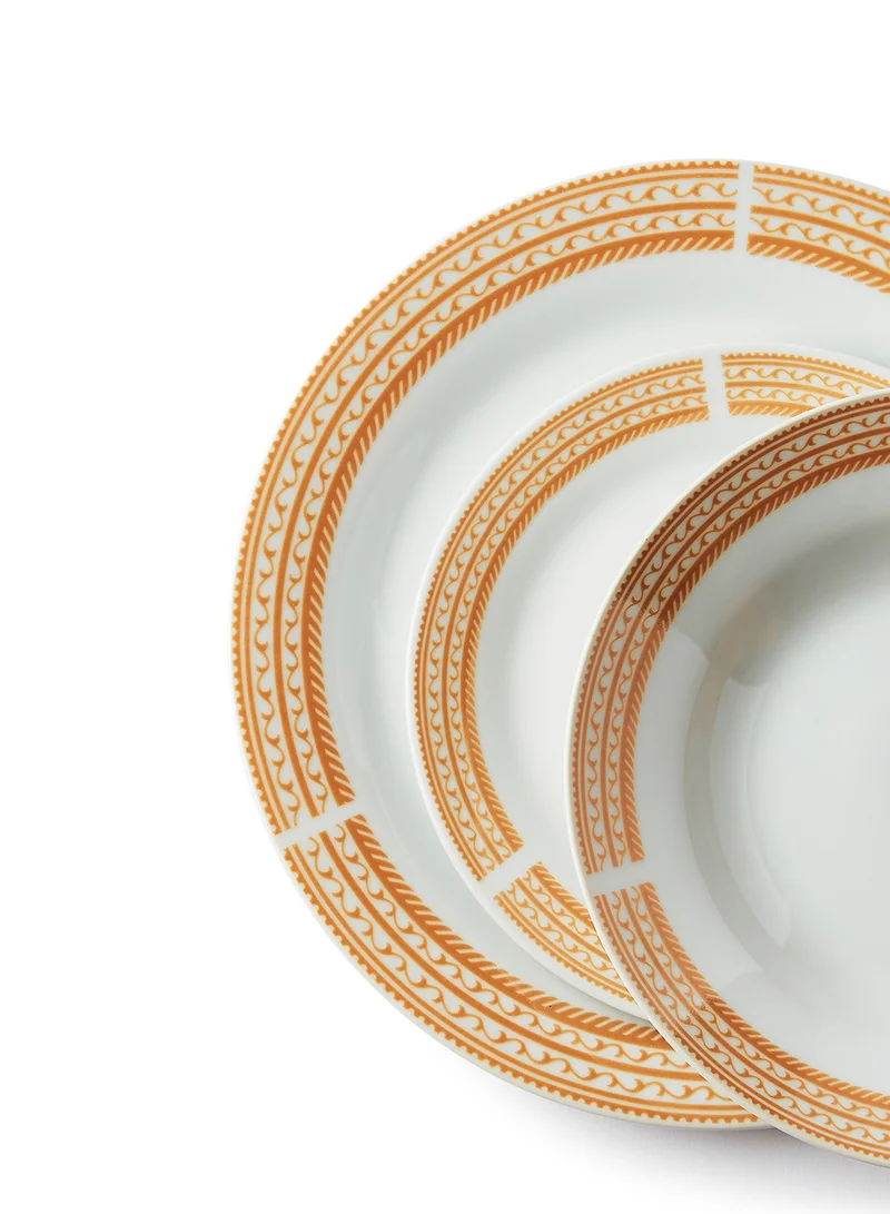 Noon East 12 Piece Porcelain Dinner Set - Dishes, Plates - Dinner Plate, Side Plate, Soup Plate - Serves 4 - Festive Design Turin/Gold Turin/Gold