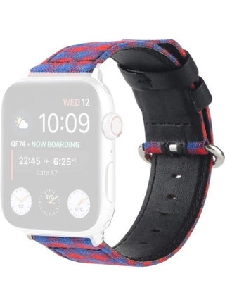 Grid Pattern Round Buckle Leather Watchband For Apple Watch Series 7/6/SE/5/4/3/2/1 38/40/41mm Red/Blue - v1634557420/N51421021A_1