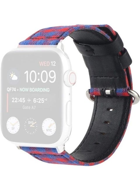 Grid Pattern Round Buckle Leather Watchband For Apple Watch Series 7/6/SE/5/4/3/2/1 38/40/41mm Red/Blue
